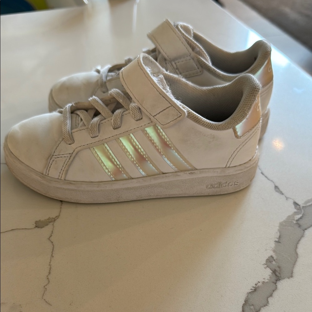 Adidas White Cream Sneakers with Iridescent Stripes